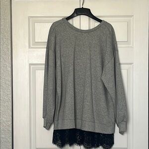 Pilcro Gray Long Sleeve Dress with Black Lace Hem